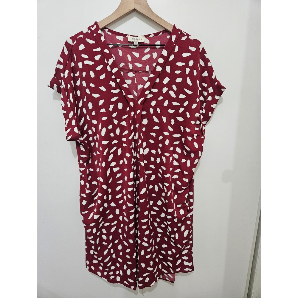 Umgee USA Burgundy Red White Abstract Print V-Neck Shift Dress 2XL WA5586
